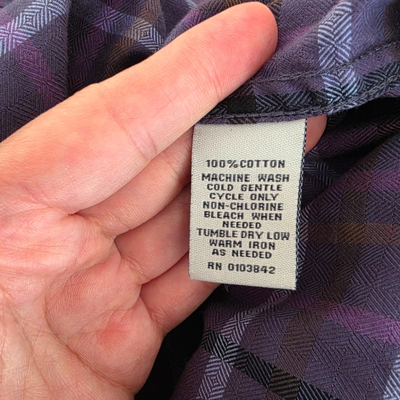 Aqua‎ Toscano 100% Cotton Men's Purple and Brown Plaid Button Up Shirt Size L - Picture 4 of 4